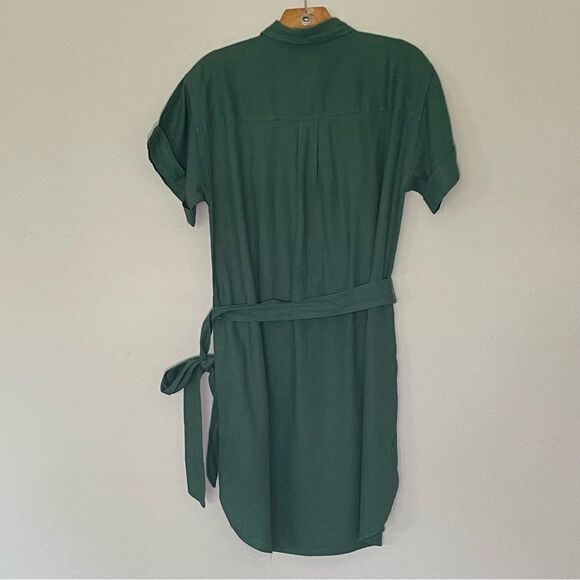 J Crew Factory Linen Blend Belted Mini Shirtdress Size Small Lamppost Green NWT - Picture 11 of 13